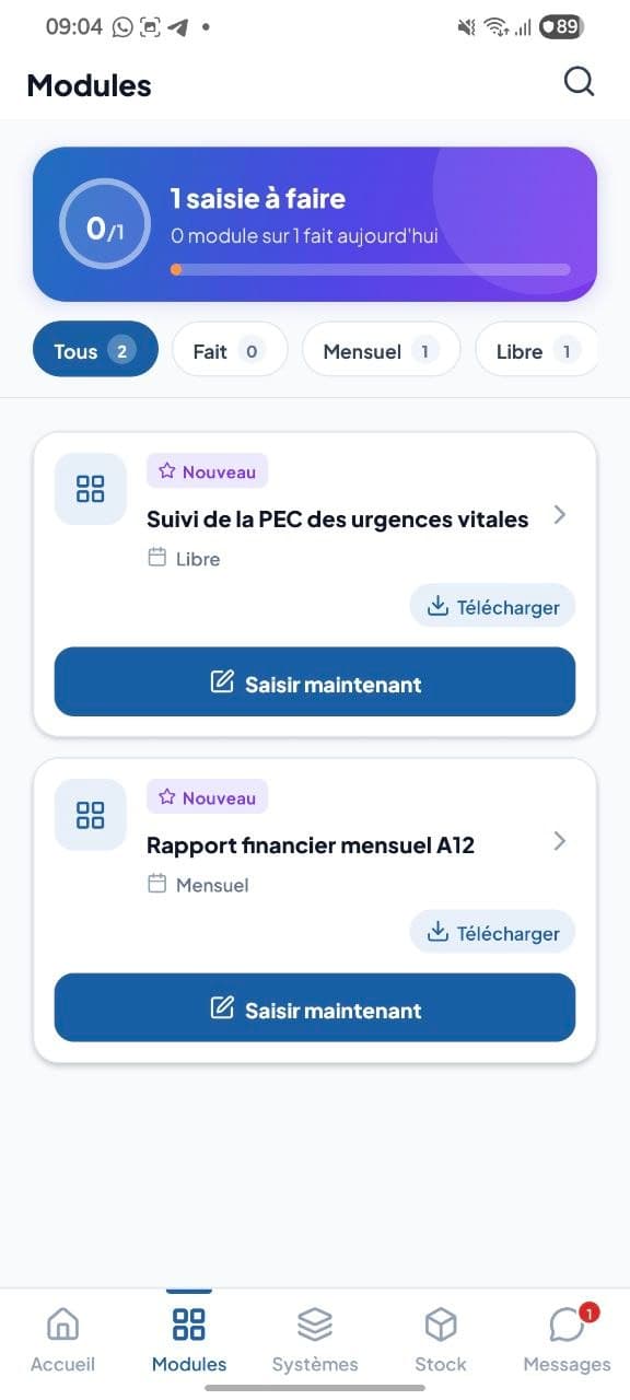 Liste des modules à saisir